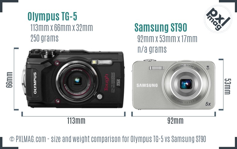 Olympus TG-5 vs Samsung ST90 size comparison Olympus TG-5 vs Samsung ST90 size comparison