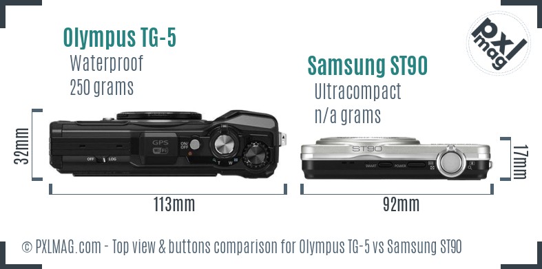 Olympus TG-5 vs Samsung ST90 top view buttons comparison