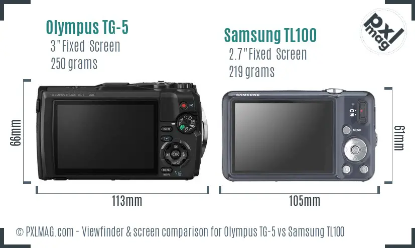 Olympus TG-5 vs Samsung TL100 Screen and Viewfinder comparison