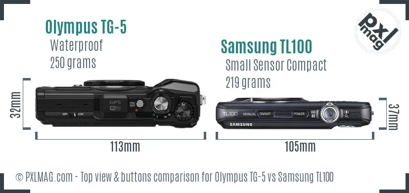 Olympus TG-5 vs Samsung TL100 top view buttons comparison