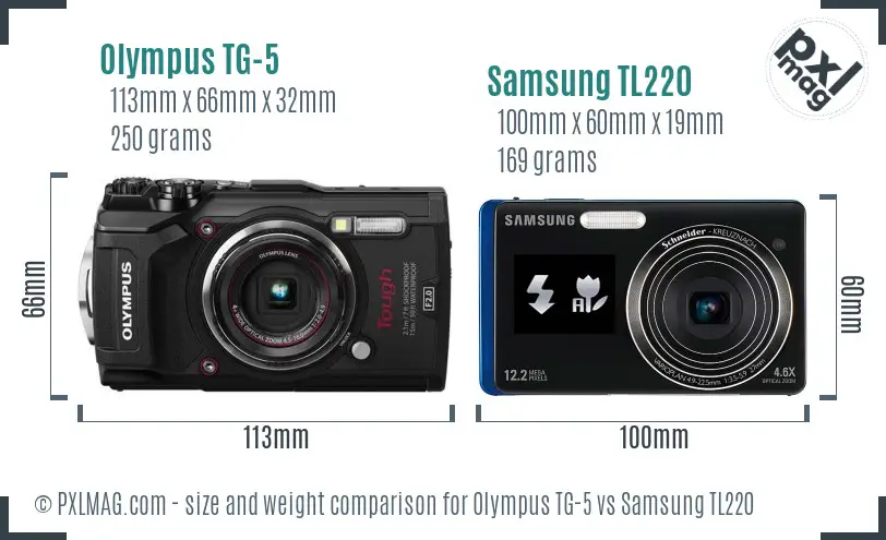 Olympus TG-5 vs Samsung TL220 size comparison