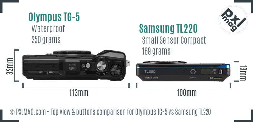 Olympus TG-5 vs Samsung TL220 top view buttons comparison