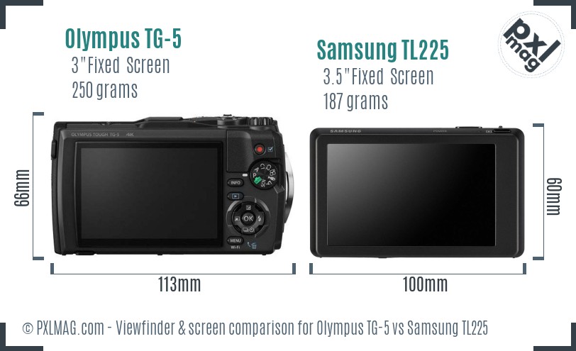 Olympus TG-5 vs Samsung TL225 Screen and Viewfinder comparison