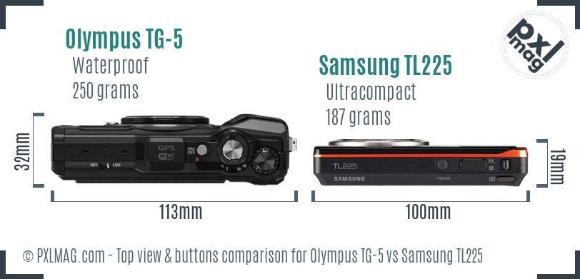 Olympus TG-5 vs Samsung TL225 top view buttons comparison