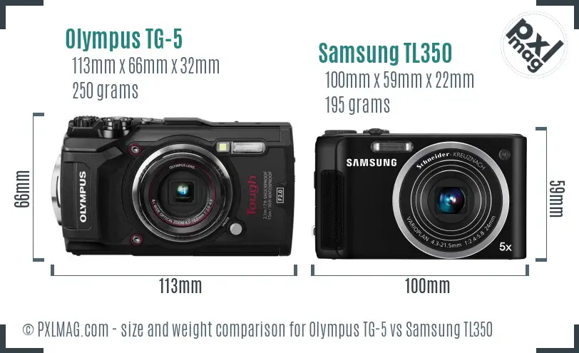 Olympus TG-5 vs Samsung TL350 size comparison