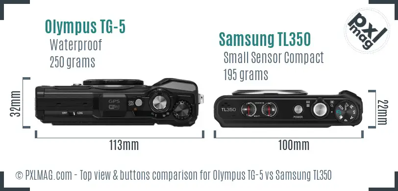 Olympus TG-5 vs Samsung TL350 top view buttons comparison