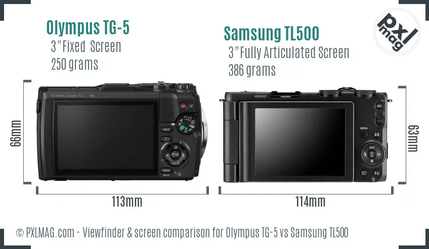 Olympus TG-5 vs Samsung TL500 Screen and Viewfinder comparison