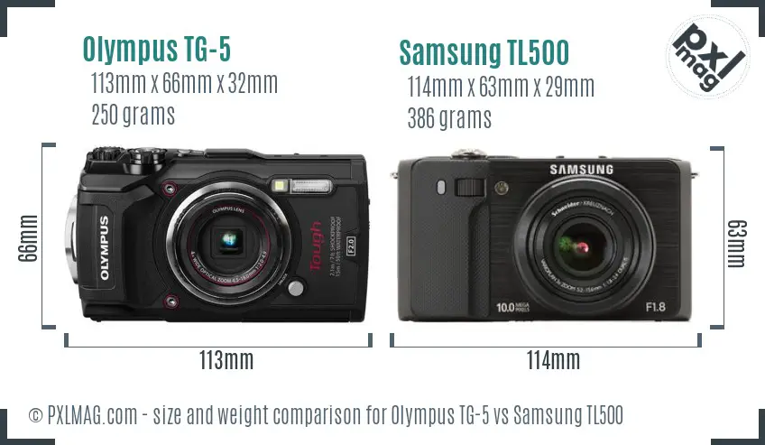 Olympus TG-5 vs Samsung TL500 size comparison