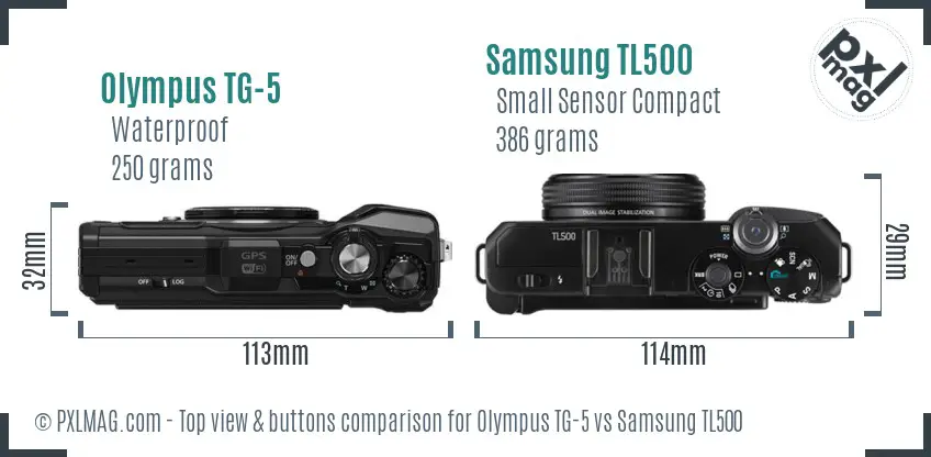 Olympus TG-5 vs Samsung TL500 top view buttons comparison