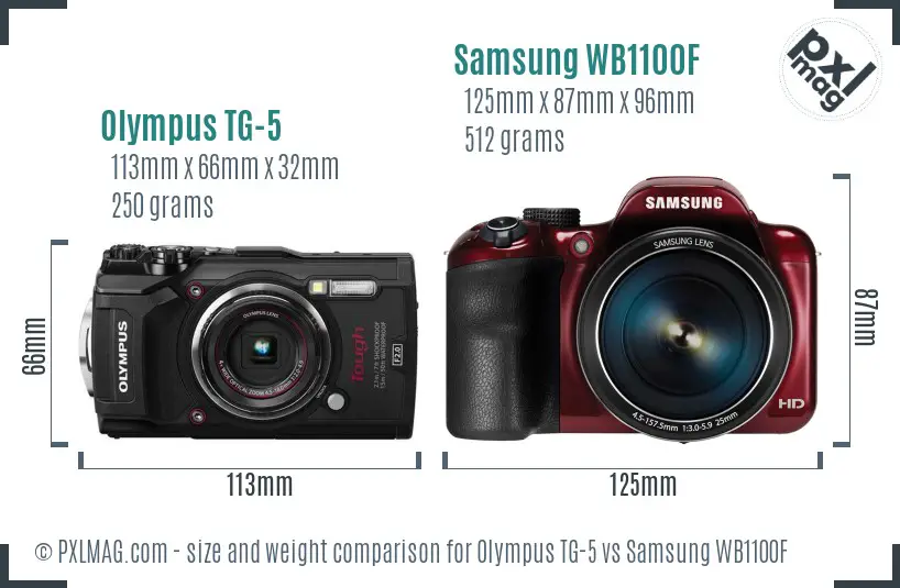 Olympus TG-5 vs Samsung WB1100F size comparison