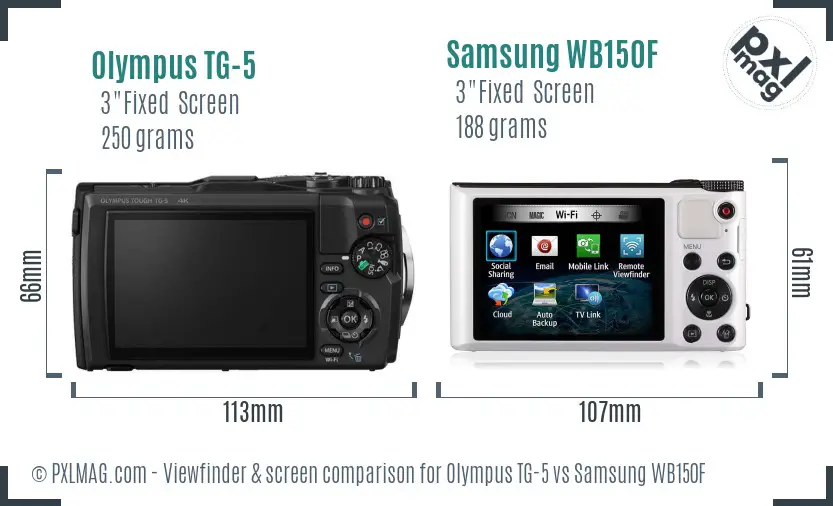 Olympus TG-5 vs Samsung WB150F Screen and Viewfinder comparison