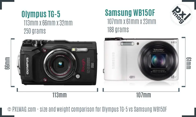 Olympus TG-5 vs Samsung WB150F size comparison