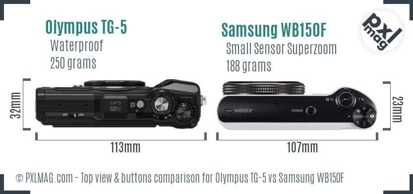 Olympus TG-5 vs Samsung WB150F top view buttons comparison