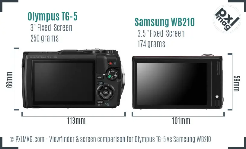 Olympus TG-5 vs Samsung WB210 Screen and Viewfinder comparison