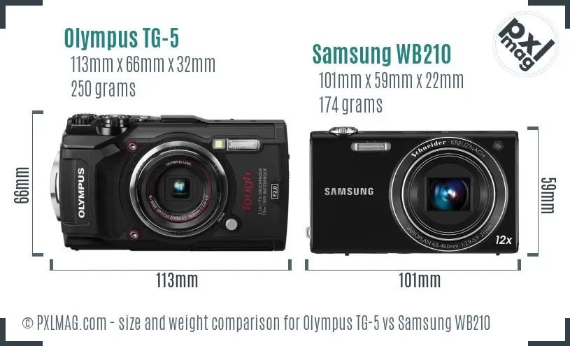 Olympus TG-5 vs Samsung WB210 size comparison