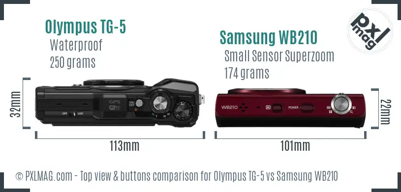 Olympus TG-5 vs Samsung WB210 top view buttons comparison