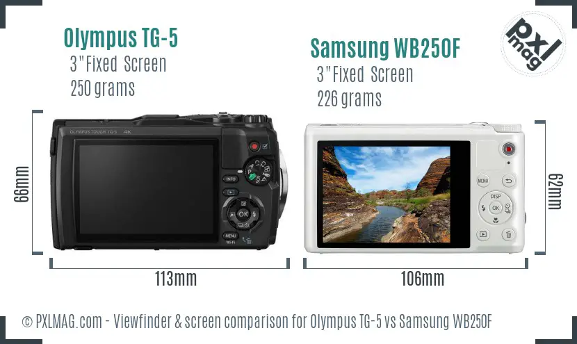 Olympus TG-5 vs Samsung WB250F Screen and Viewfinder comparison