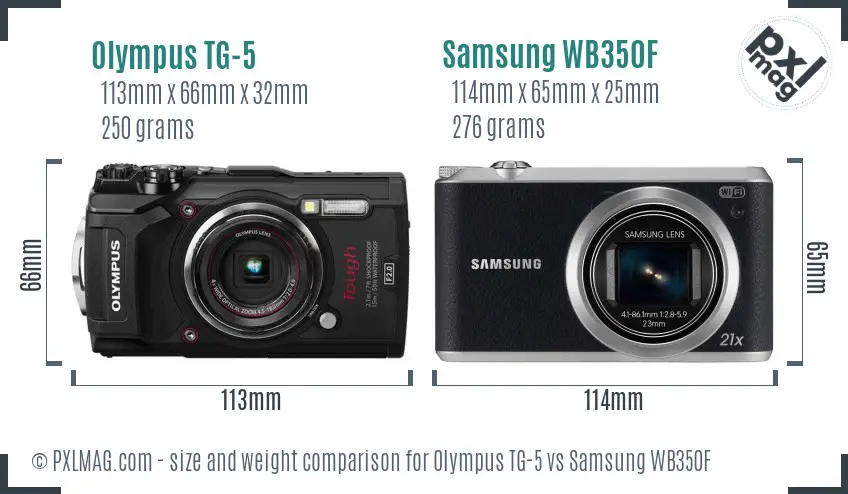 Olympus TG-5 vs Samsung WB350F size comparison