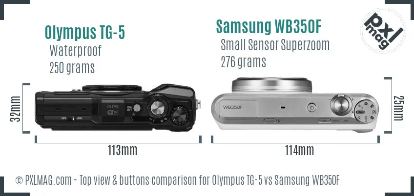 Olympus TG-5 vs Samsung WB350F top view buttons comparison