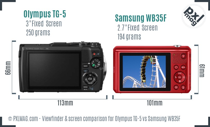 Olympus TG-5 vs Samsung WB35F Screen and Viewfinder comparison