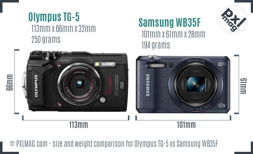 Olympus TG-5 vs Samsung WB35F size comparison