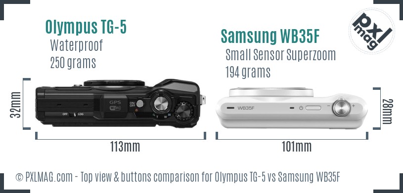 Olympus TG-5 vs Samsung WB35F top view buttons comparison