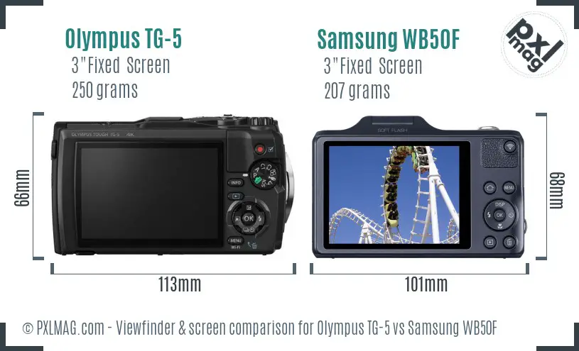 Olympus TG-5 vs Samsung WB50F Screen and Viewfinder comparison