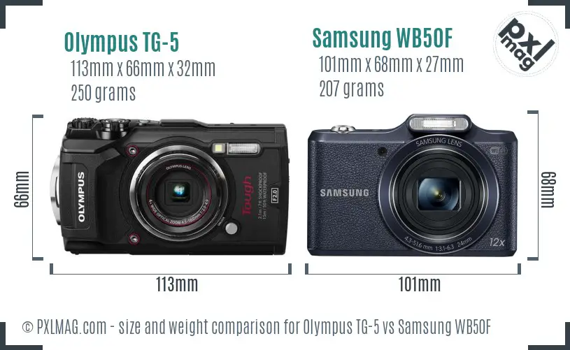 Olympus TG-5 vs Samsung WB50F size comparison