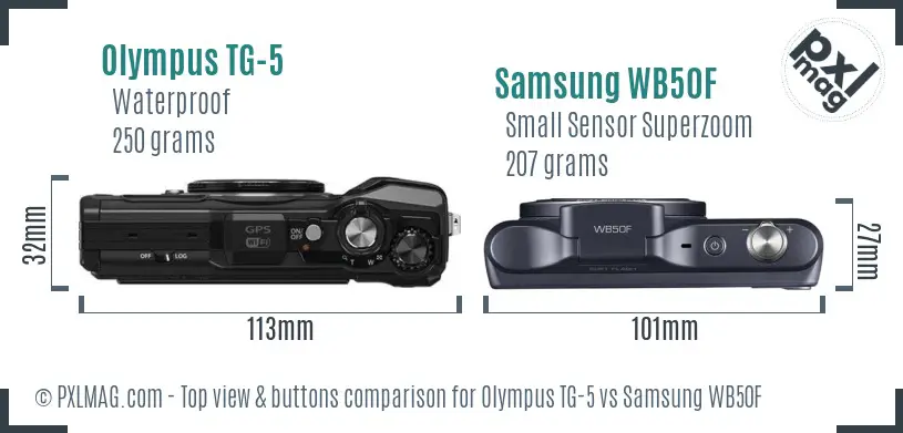 Olympus TG-5 vs Samsung WB50F top view buttons comparison