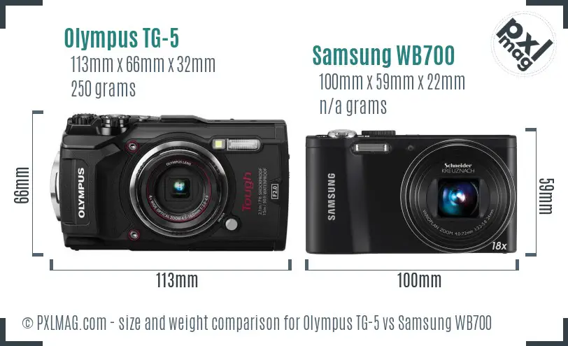 Olympus TG-5 vs Samsung WB700 size comparison Olympus TG-5 vs Samsung WB700 size comparison