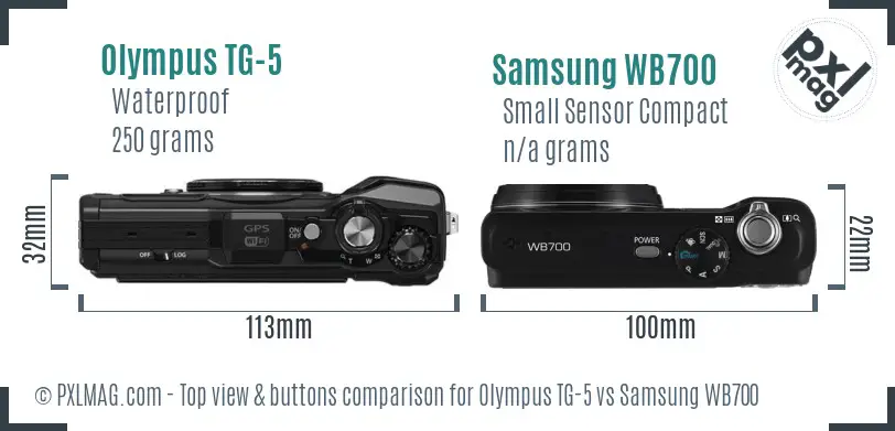 Olympus TG-5 vs Samsung WB700 top view buttons comparison Olympus TG-5 vs Samsung WB700 top view buttons comparison