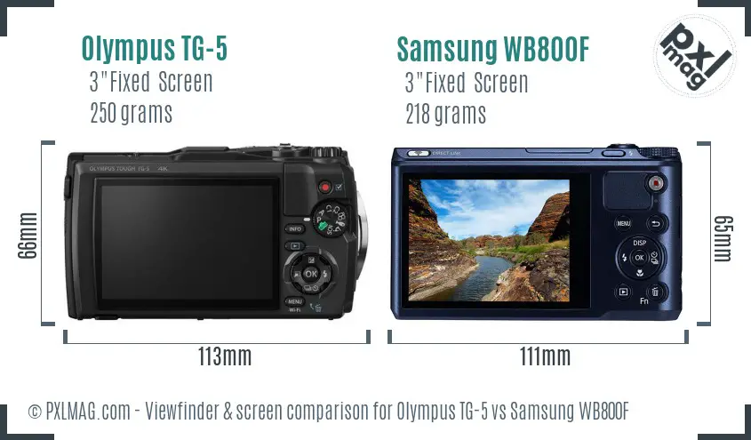 Olympus TG-5 vs Samsung WB800F Screen and Viewfinder comparison