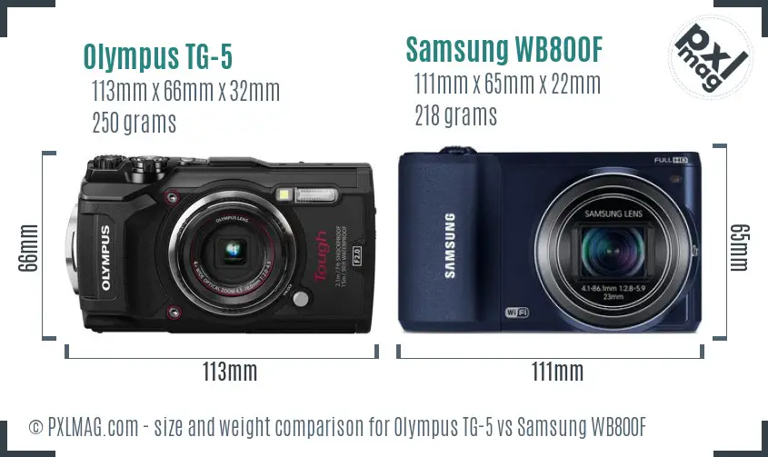 Olympus TG-5 vs Samsung WB800F size comparison