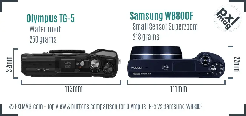 Olympus TG-5 vs Samsung WB800F top view buttons comparison