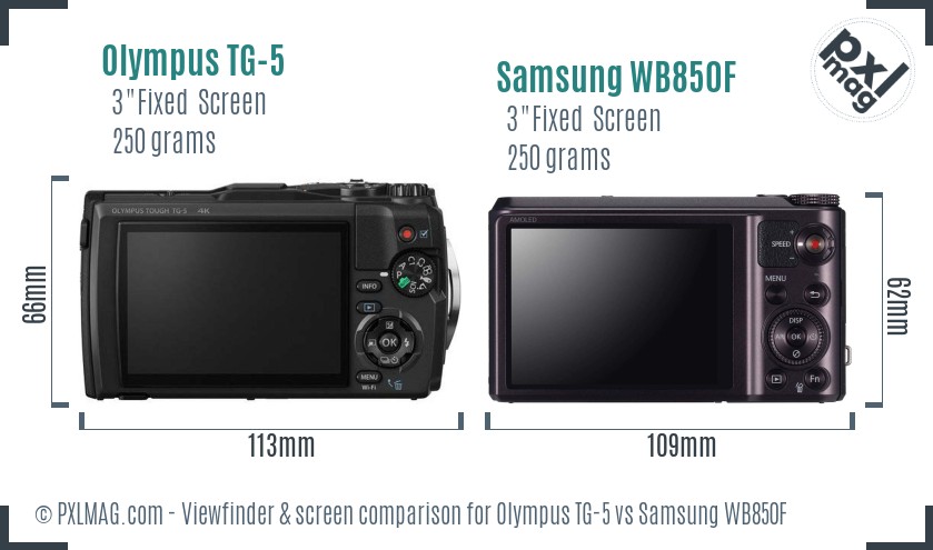Olympus TG-5 vs Samsung WB850F Screen and Viewfinder comparison