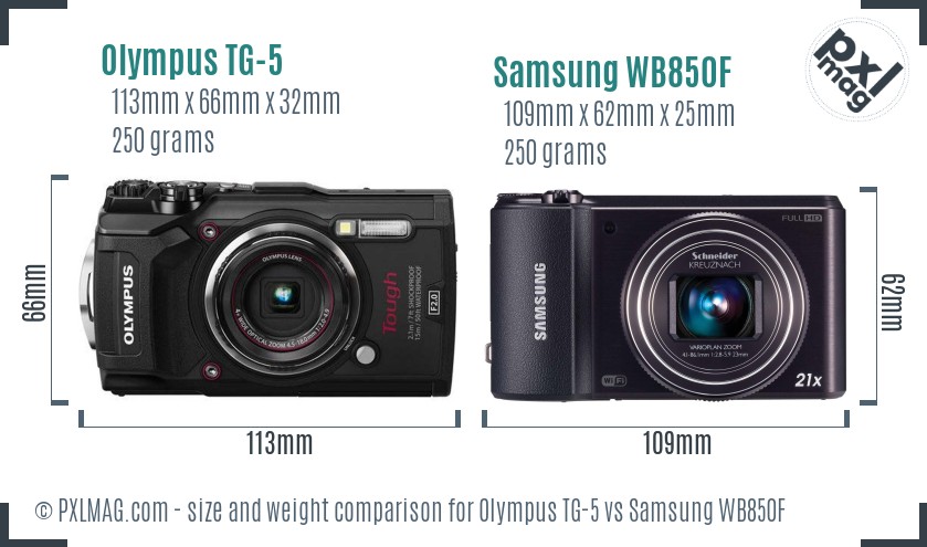 Olympus TG-5 vs Samsung WB850F size comparison Olympus TG-5 vs Samsung WB850F size comparison