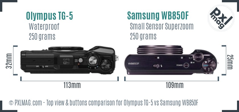 Olympus TG-5 vs Samsung WB850F top view buttons comparison