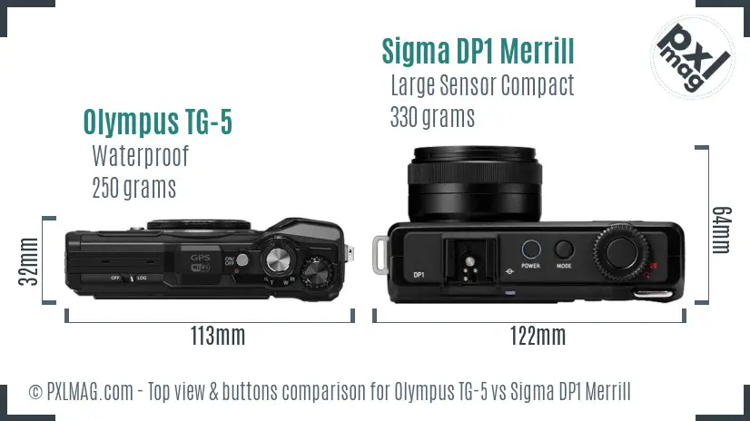 Olympus TG-5 vs Sigma DP1 Merrill top view buttons comparison