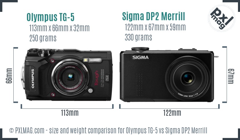 Olympus TG-5 vs Sigma DP2 Merrill size comparison