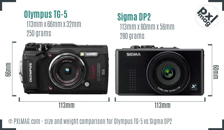 Olympus TG-5 vs Sigma DP2 size comparison Olympus TG-5 vs Sigma DP2 size comparison