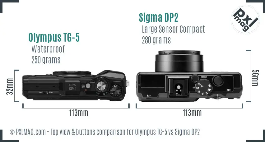 Olympus TG-5 vs Sigma DP2 top view buttons comparison Olympus TG-5 vs Sigma DP2 top view buttons comparison