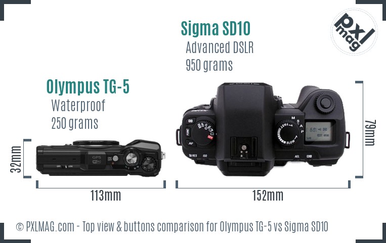Olympus TG-5 vs Sigma SD10 top view buttons comparison Olympus TG-5 vs Sigma SD10 top view buttons comparison