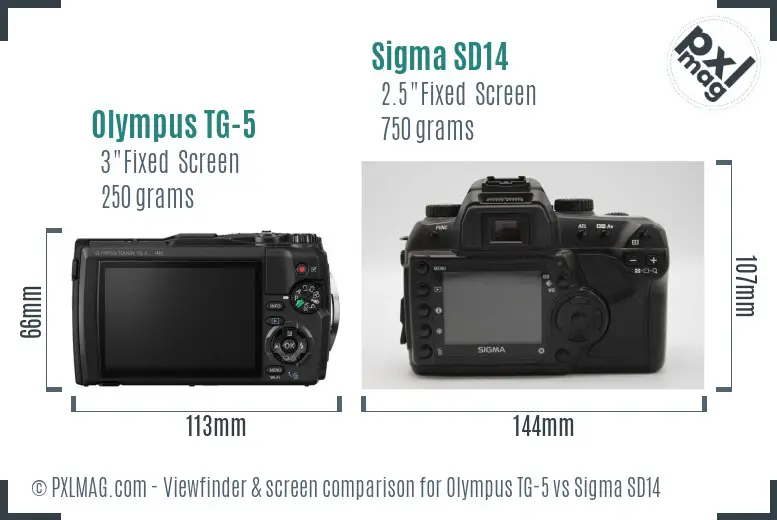 Olympus TG-5 vs Sigma SD14 Screen and Viewfinder comparison Olympus TG-5 vs Sigma SD14 Screen and Viewfinder comparison