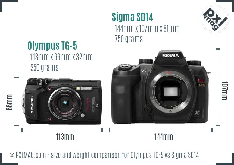 Olympus TG-5 vs Sigma SD14 size comparison Olympus TG-5 vs Sigma SD14 size comparison