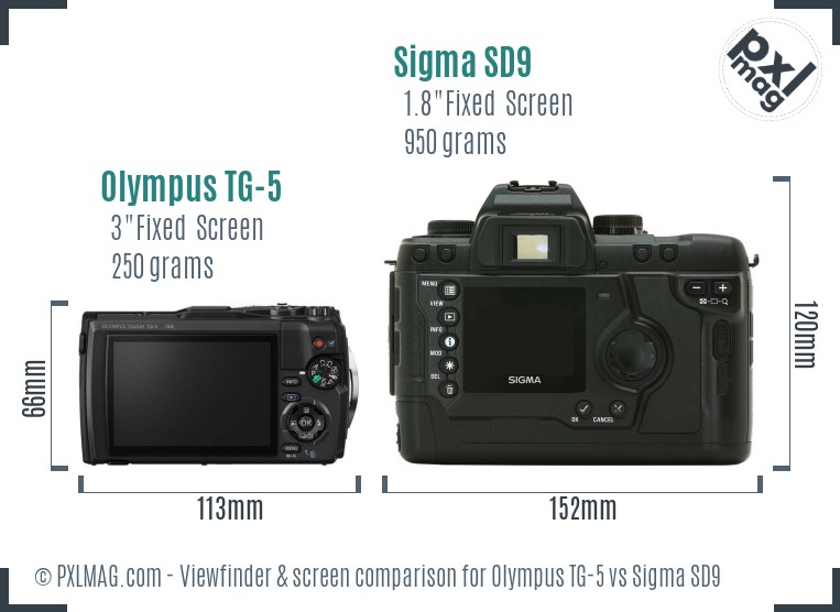Olympus TG-5 vs Sigma SD9 Screen and Viewfinder comparison