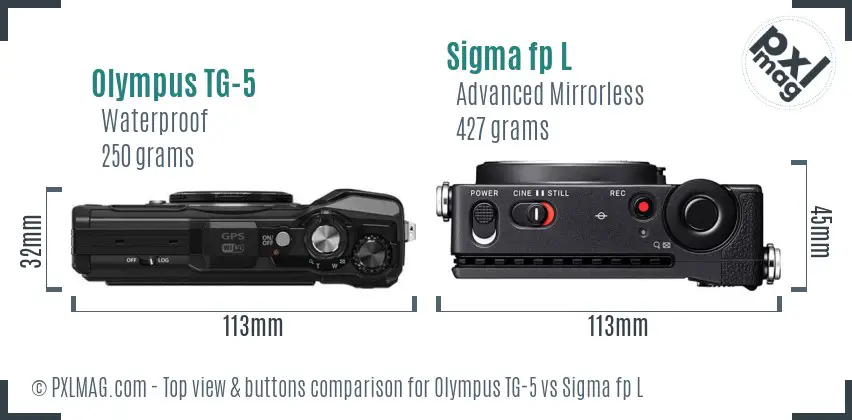 Olympus TG-5 vs Sigma fp L top view buttons comparison Olympus TG-5 vs Sigma fp L top view buttons comparison