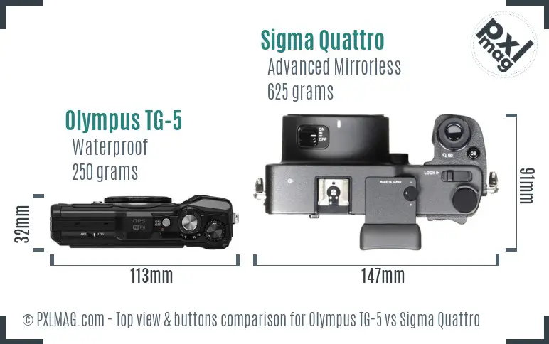Olympus TG-5 vs Sigma Quattro top view buttons comparison