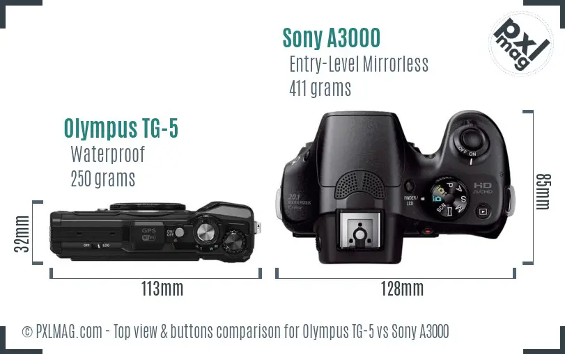 Olympus TG-5 vs Sony A3000 top view buttons comparison