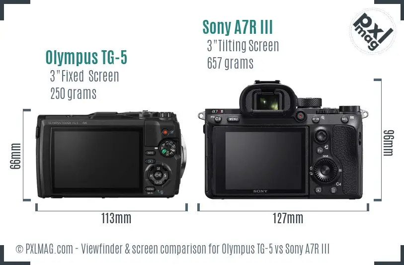 Olympus TG-5 vs Sony A7R III Screen and Viewfinder comparison