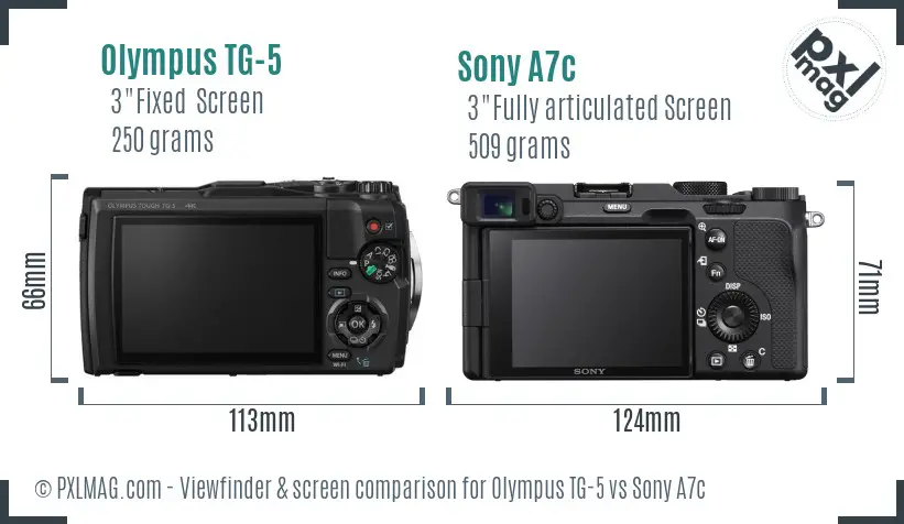 Olympus TG-5 vs Sony A7c Screen and Viewfinder comparison